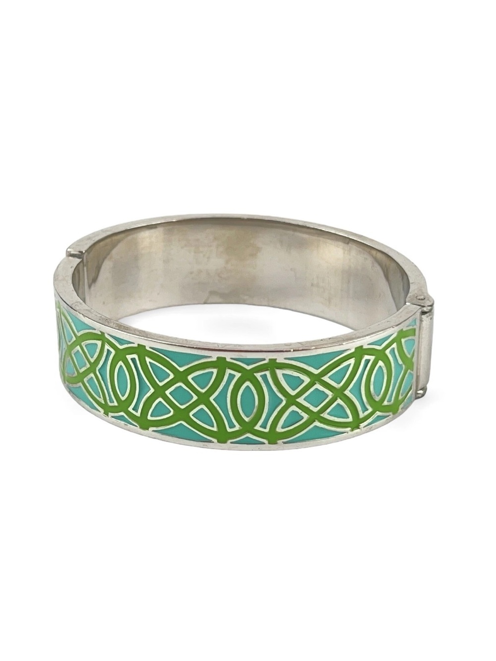 Stella & Dot Green  Enameled Celtic Knot  Hinge Clamper Bangle Bracelet